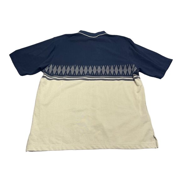 Grand Slam Polo Shirt Men Medium Blue Ivory Printed Cotton Collared Short Sleeve - Picture 3 of 8
